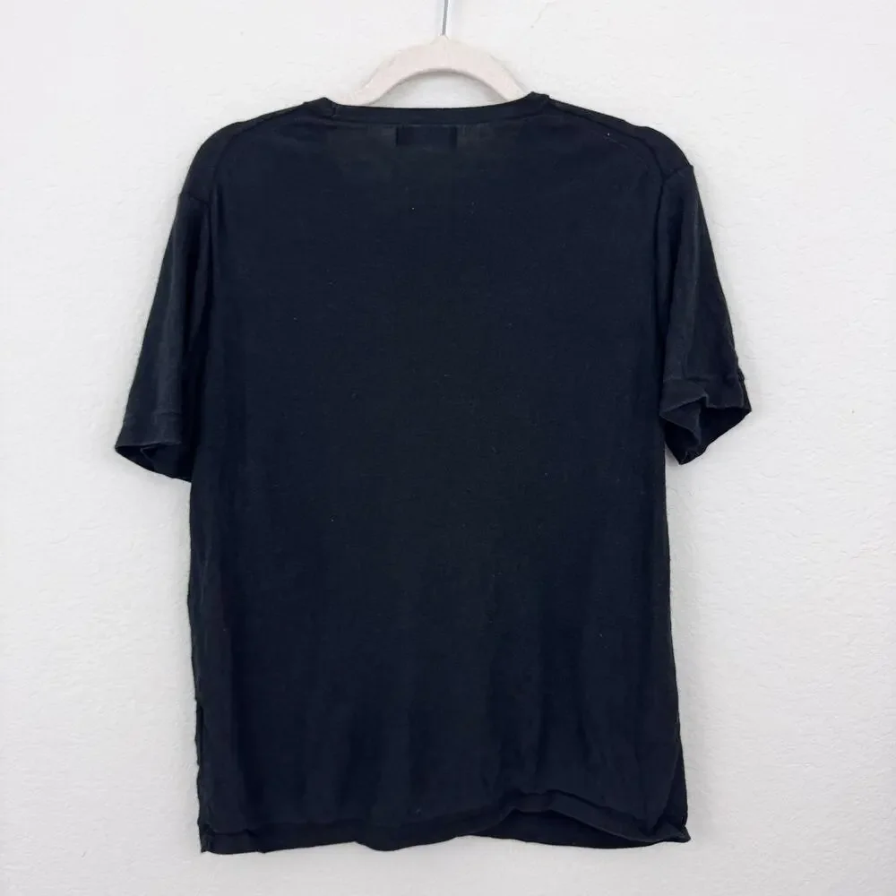 Naadam Womens Silk Cashmere Knit Top Size L Neutral Short Sleeve Minimal Black